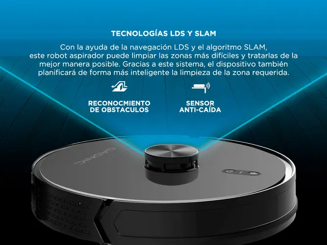 Aspiradora Robot Gadnic Láser 3000Pa Mopa App Inteligente Descarga Automática Batería 2600 mAh 120 Min de Uso - Imagen 3