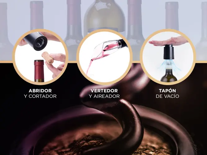 Set para Vino Gadnic V8094 Sacacorchos Automático Vertedor Cortador - Imagen 4