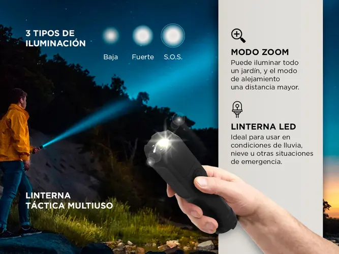Linterna Táctica Gadnic Led Multiuso Caza Camping Carga Usb - Imagen 3