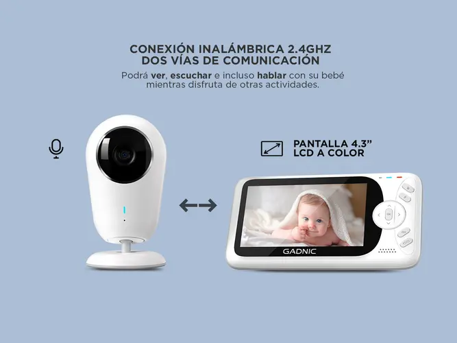 Baby Monitor Gadnic Visión Nocturna Pantalla LSD Audio Bidireccional Sistema VOX - Imagen 3