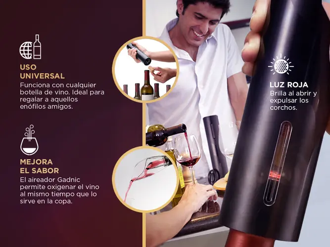 Set para Vino Gadnic V8094 Sacacorchos Automático Vertedor Cortador - Imagen 3