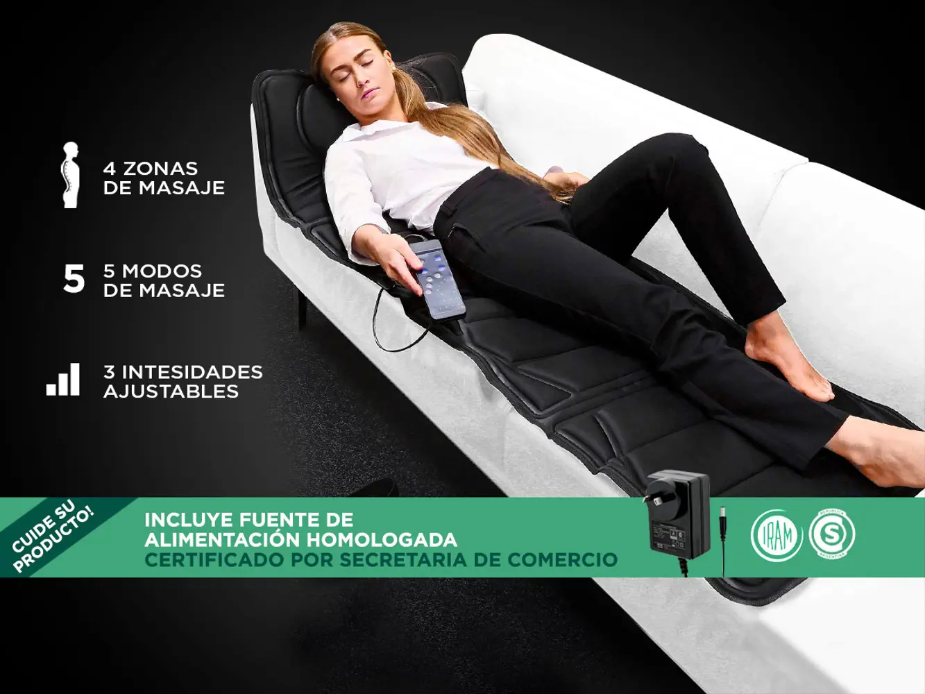 Masajeador Gadnic Mat Massager 10 Motores 5 Modos Terapia de Calor - Imagen 4