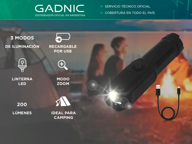 Linterna Táctica Gadnic Led Multiuso Caza Camping Carga Usb - Imagen 2