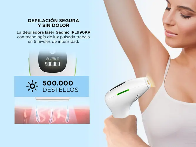 Depiladora Laser IPL990KP Gadnic Luz Pulsada 5 Intensidades Display LED - Imagen 3