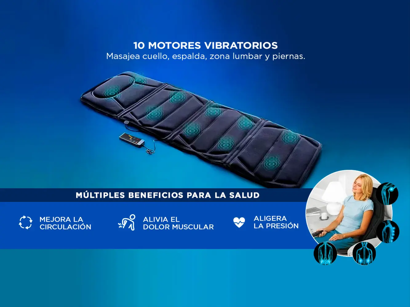 Masajeador Gadnic Mat Massager 10 Motores 5 Modos Terapia de Calor - Imagen 3