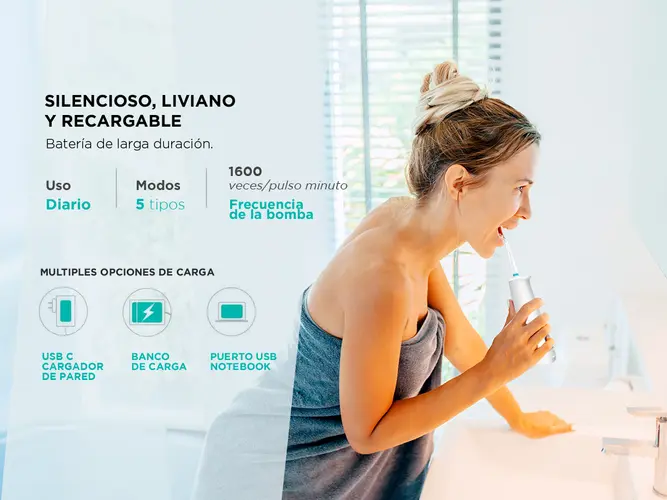 Irrigador Bucal Eléctrico Gadnic Con 6 Puntas Intercambiables Blanqueador Presión Regulable - Imagen 3