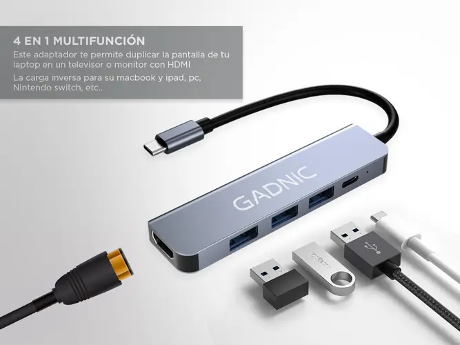 Adaptador USB C Hub Para Mac y Pc 4 en 1 Usb C - HDMI - Usb 30 - Imagen 3