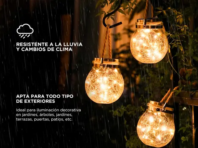 Lampara Luz Alambre Gadnic DL1B Solar Para Jardin Exterior Esfera X2 - Imagen 3