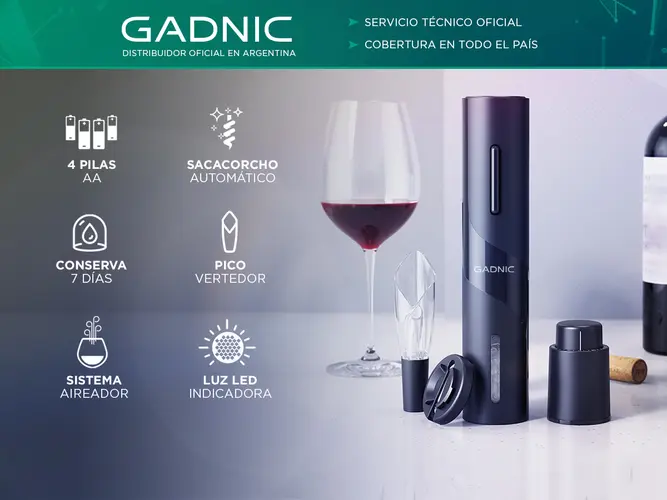 Set para Vino Gadnic V8094 Sacacorchos Automático Vertedor Cortador - Imagen 2