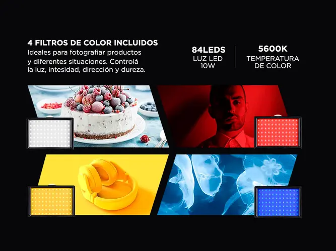 Kit Panel Led Fotografía Gadnic LP-02 Con Tripodes Regulables Y Filtros De Color - Imagen 3
