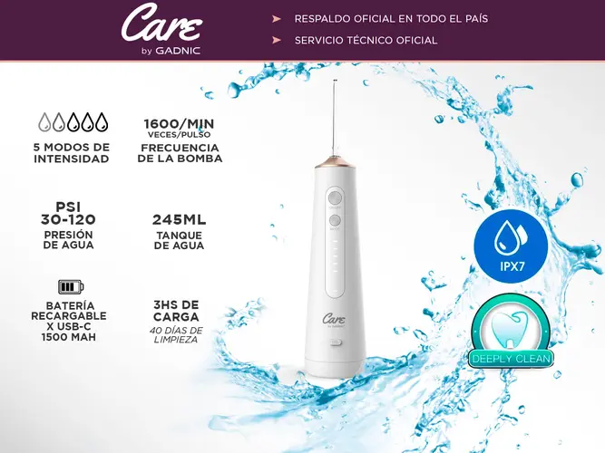 Irrigador Bucal Eléctrico Gadnic Con 6 Puntas Intercambiables Blanqueador Presión Regulable - Imagen 2