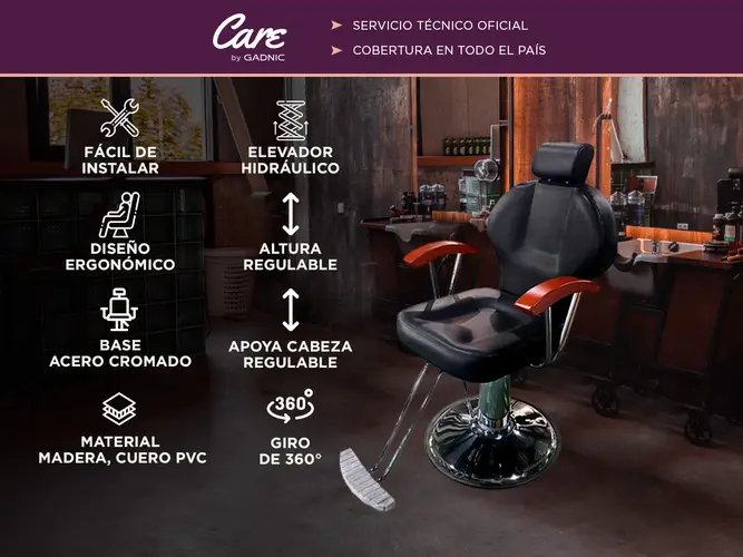 Sillon Barbero Hidráulico Peluquería Gadnic BR33 Vintage - Imagen 2
