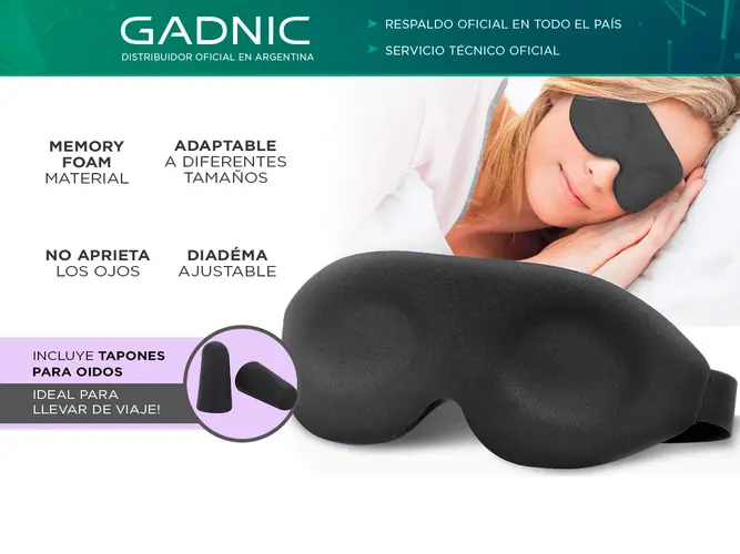 Antifaz Mascara Para Dormir Gadnic Memory Foam Aislamiento Luminoso + Tapones de Oído - Imagen 2