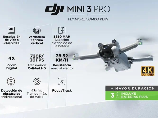 DJI Mini 3 Pro Fly More Combo Plus 3 Bater??as Control Remoto Drone con Camara - Imagen 2