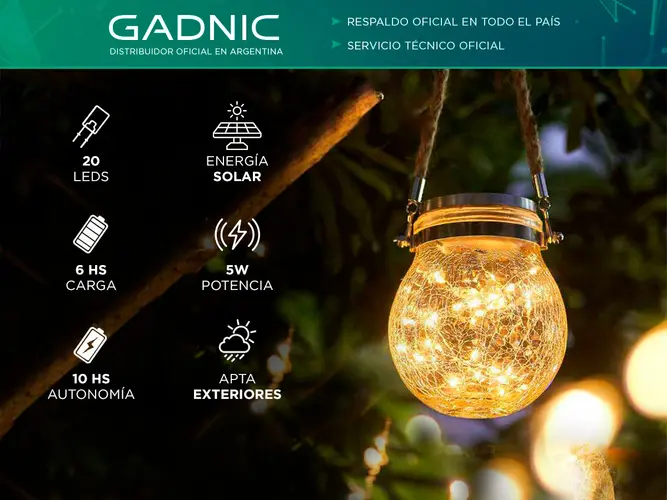 Lampara Luz Alambre Gadnic DL1B Solar Para Jardin Exterior Esfera X2 - Imagen 2
