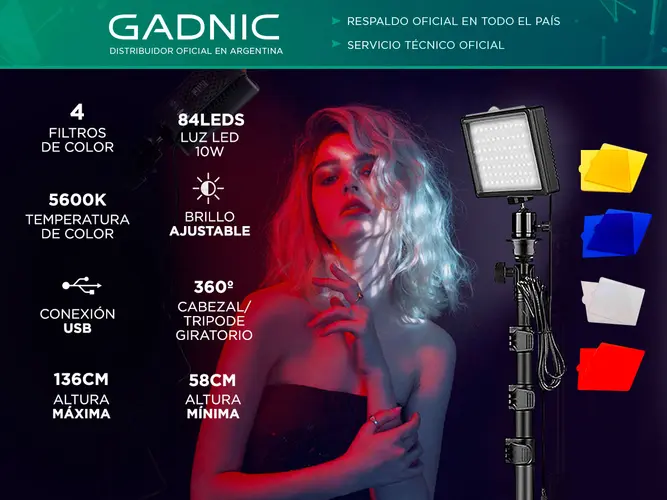 Kit Panel Led Fotografía Gadnic LP-02 Con Tripodes Regulables Y Filtros De Color - Imagen 2