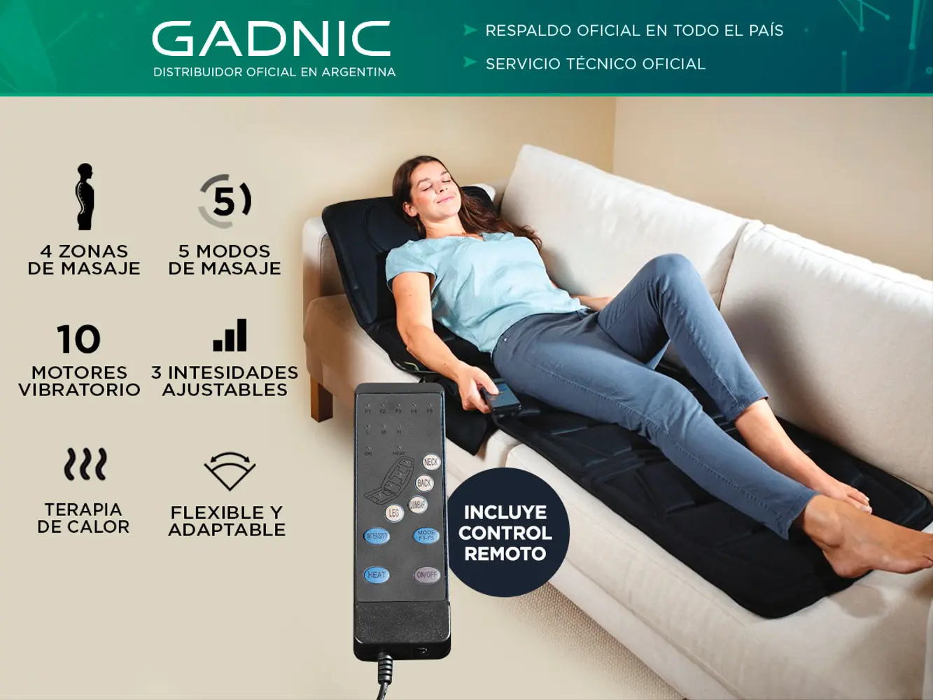 Masajeador Gadnic Mat Massager 10 Motores 5 Modos Terapia de Calor - Imagen 2